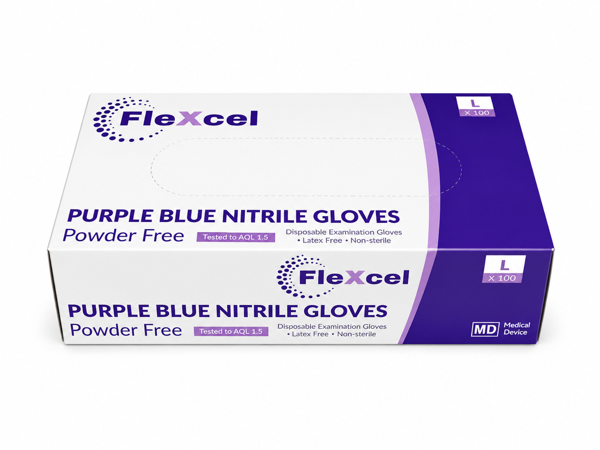 FleXcel purple blue nitrile powder-free examination gloves box of 100