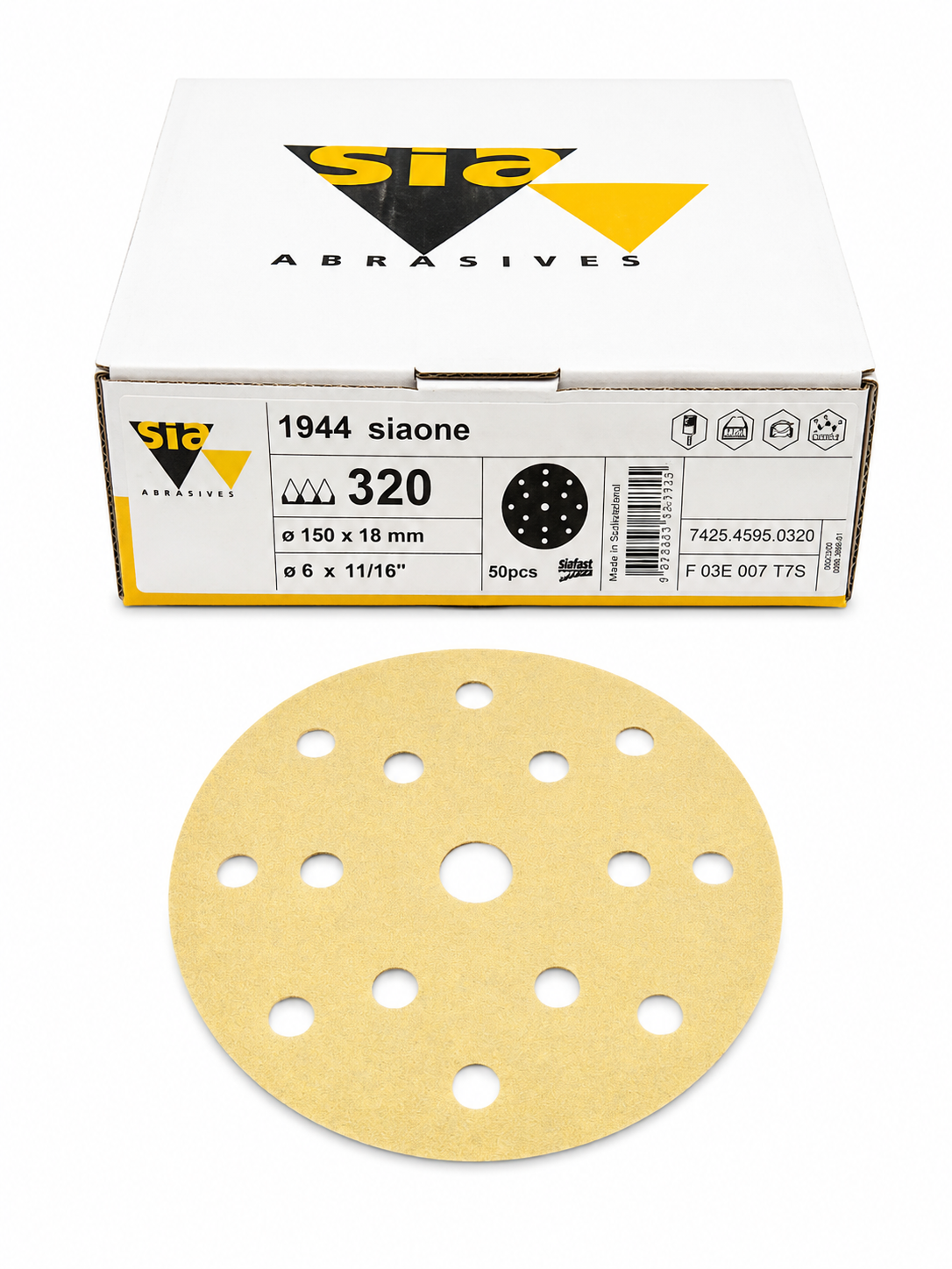 SIA Abrasives 1944 siaone 150mm 15-hole sanding discs 50 pack