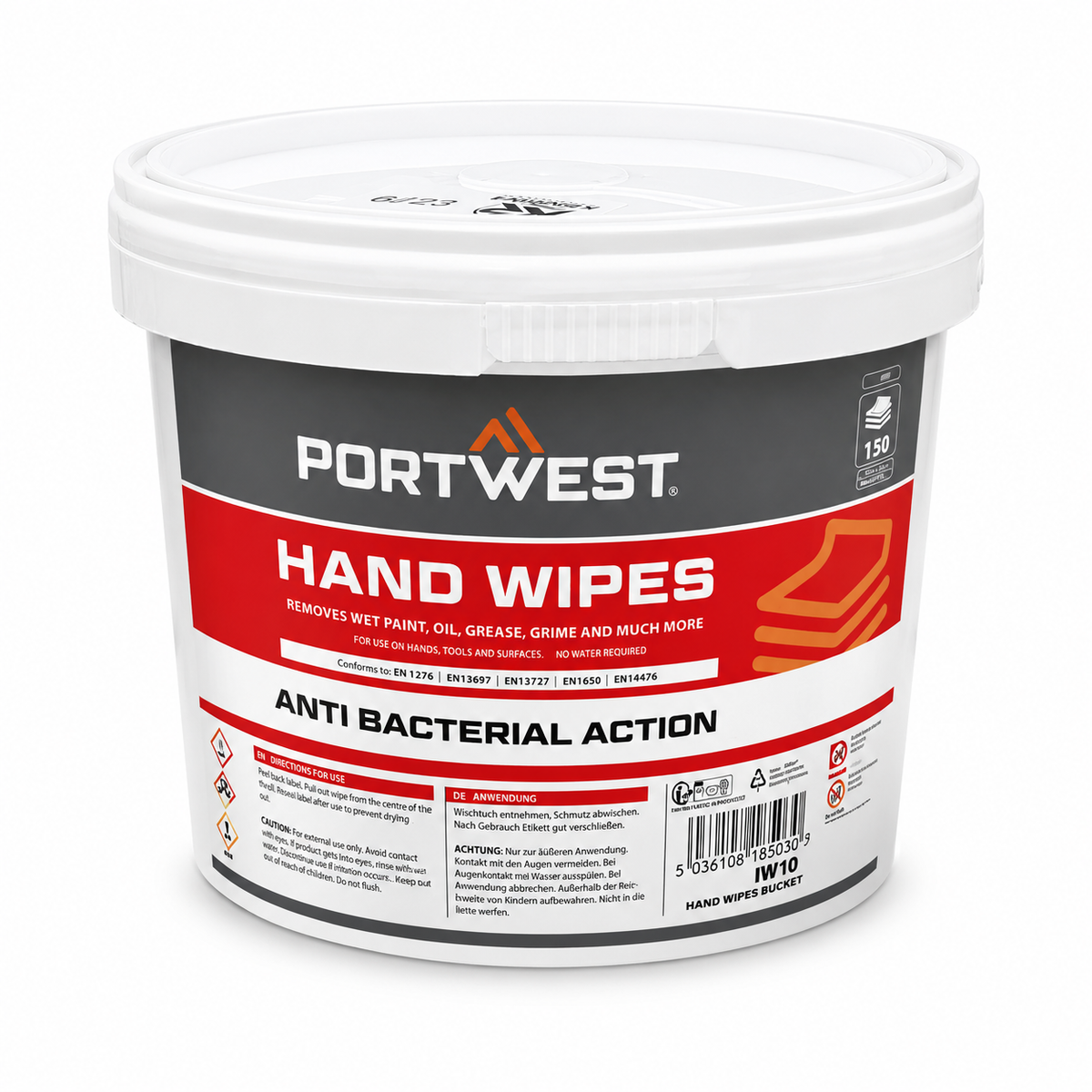 Portwest IW10 industrial hand wipes 150 wipe bucket