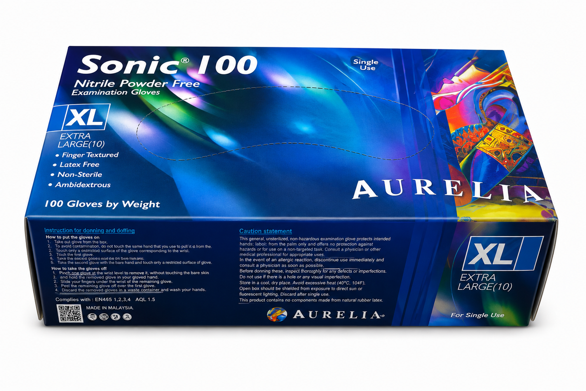 Aurelia Sonic 100 cobalt blue nitrile powder-free examination gloves box of 100