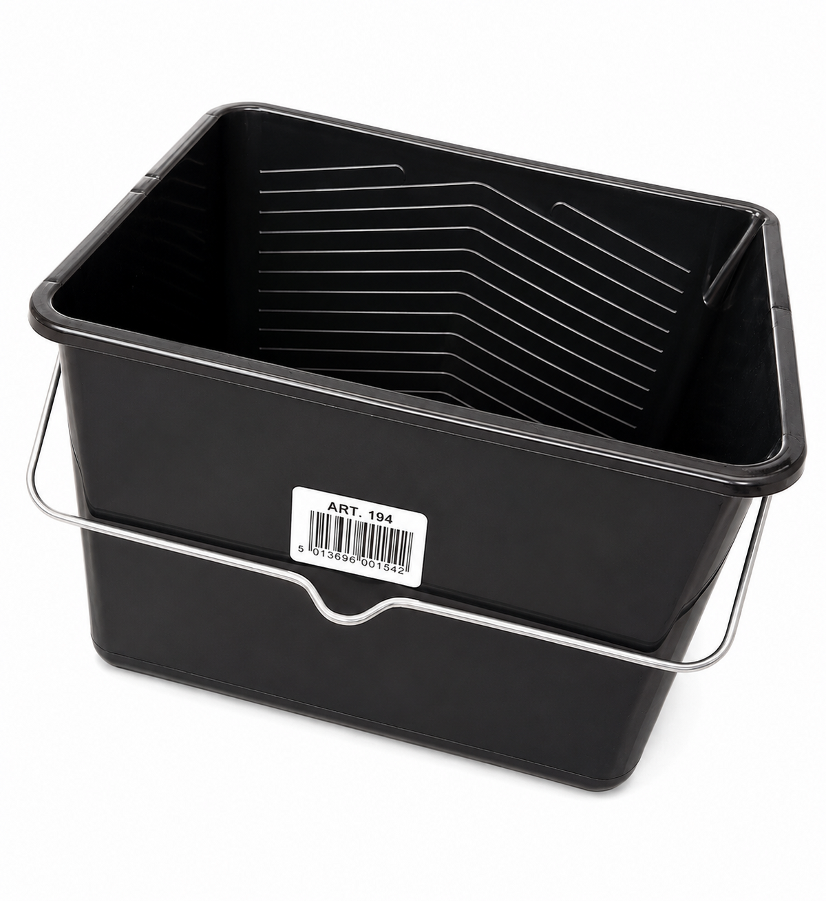 Black 8 litre paint scuttle with metal handle and internal roller grid