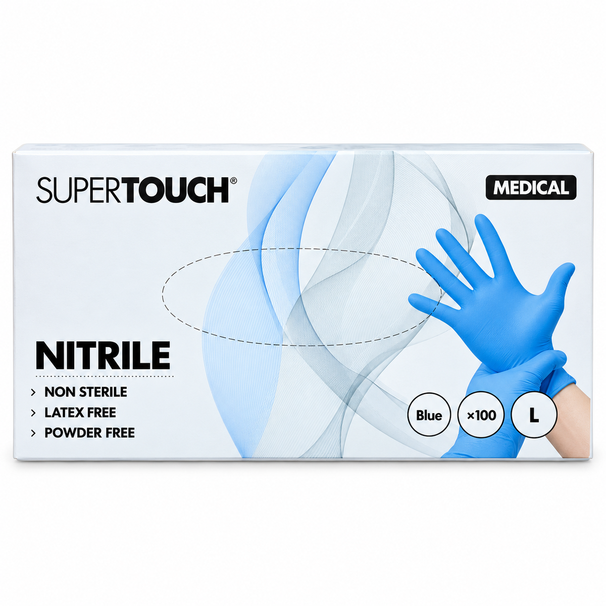 Supertouch Blue Medical Nitrile Powder-Free Gloves - Box of 100