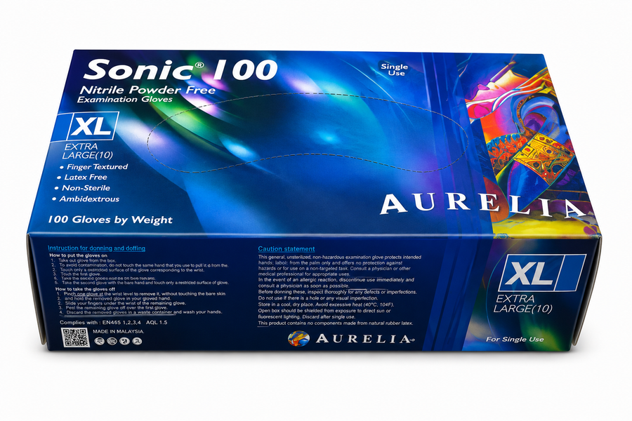 Aurelia Sonic 100 indigo nitrile powder-free examination gloves box of 100