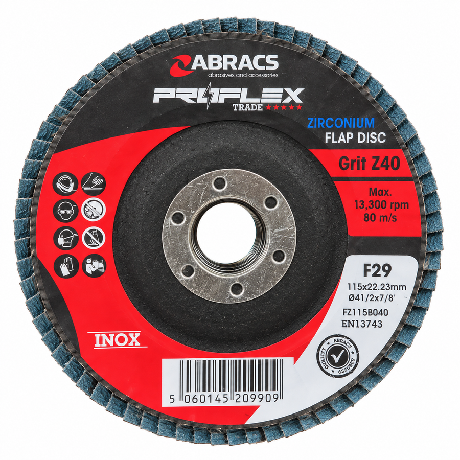 Abracs ProFlex Trade zirconium flap disc 115mm x 22.23mm Z40