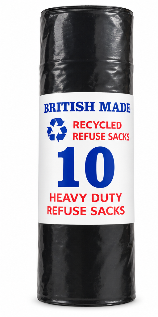 British Made recycled heavy duty refuse sacks 10 pack - front