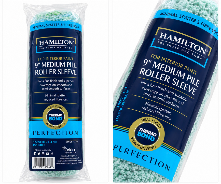 Hamilton Perfection 9 inch Medium Pile Roller Sleeve for interior paint - packaged product