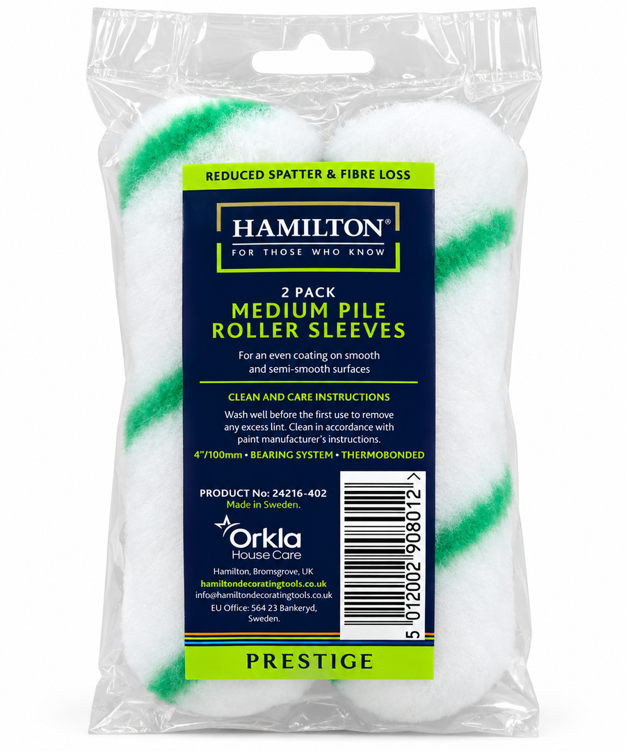 Hamilton Prestige 4 inch medium pile roller sleeves 2 pack