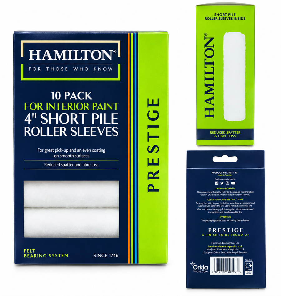 Hamilton Prestige 4 inch short pile roller sleeves - pack of 10
