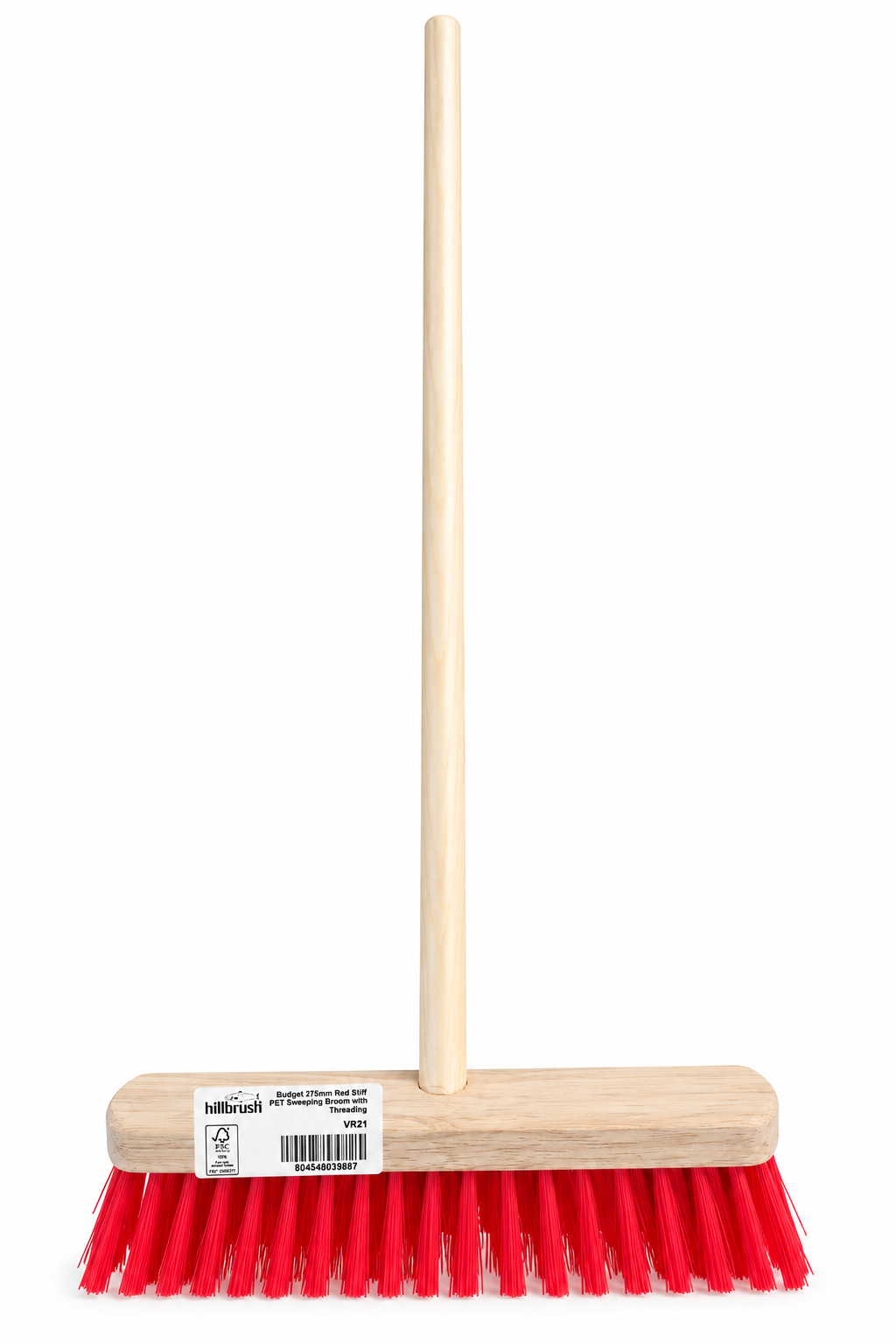 Hillbrush VR21 275mm sweeping broom with red stiff PET bristles and wooden handle