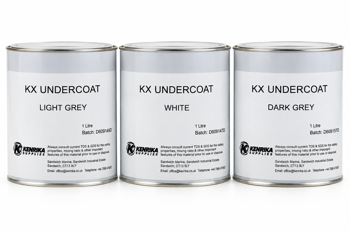 HMG KX Undercoat 1 litre range - Light Grey, White and Dark Grey