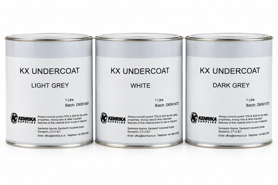 HMG KX Undercoat 1 litre range - Light Grey, White and Dark Grey