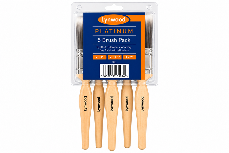 Lynwood Platinum 5 Brush Pack - 1 inch, 1.5 inch and 2 inch synthetic paint brushes