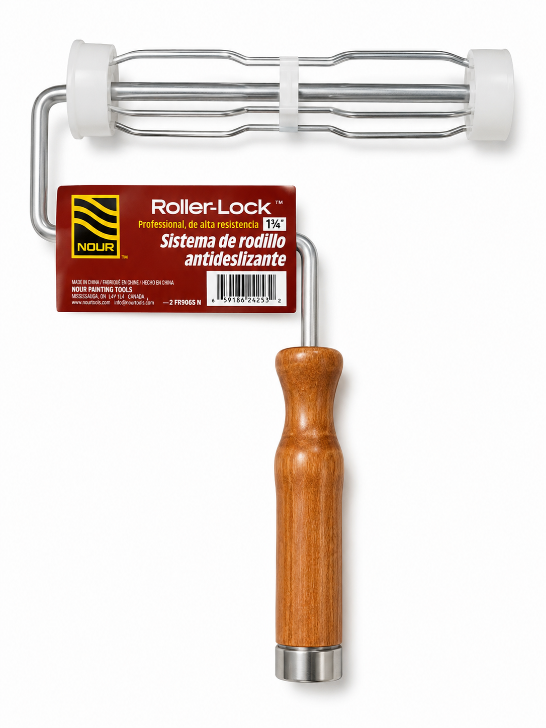 Nour RollerLock professional 9 inch x 1.75 inch paint roller frame with wooden handle