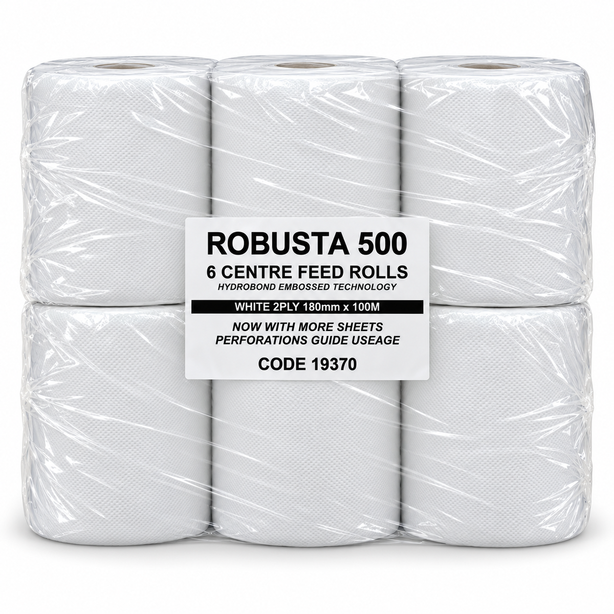 Robusta 500 White 2-Ply Centre Feed Rolls 6 Pack