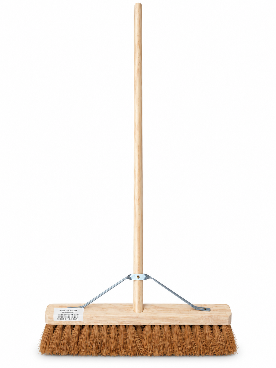 Unbranded 18 inch coco platform broom with 1380mm wooden handle and metal stay